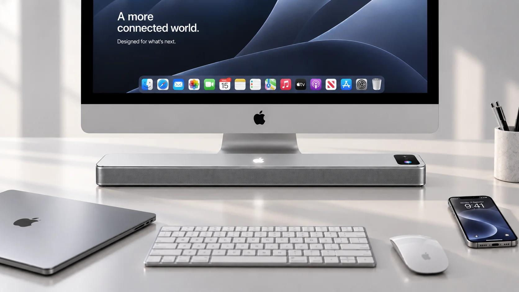 Soundbar Pro on an Apple desk setup